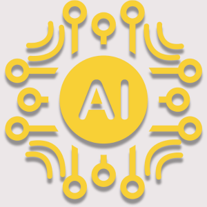 Symbole stylisé d'intelligence artificielle avec des lignes et des cercles jaunes.