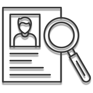 Icône d'un document avec photo et loupe, représentant une recherche de profil ou de candidat.