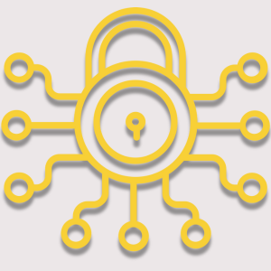 Icône d'un cadenas stylisé avec des circuits connectés autour.